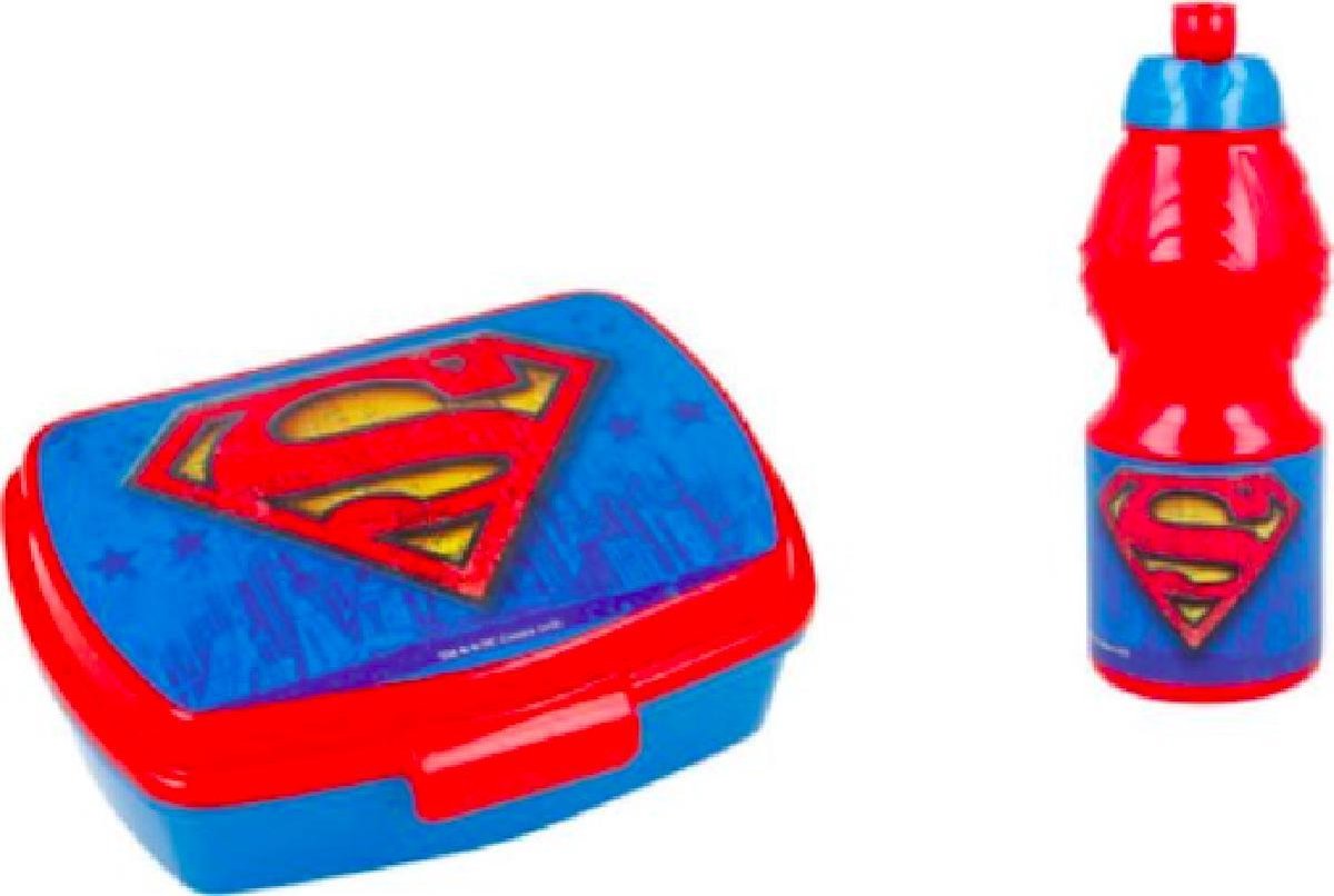 Superman brooddoos (17 cm - 13 cm - 6 cm) + Drinkfles (18 cm hoog - 400 ml)