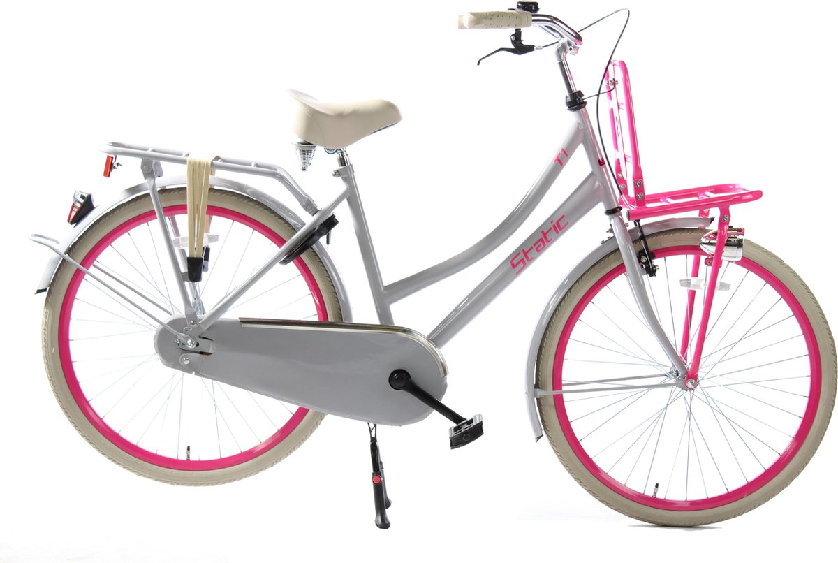 Static Cargo meisjesfiets 26 inch Grijs Roze