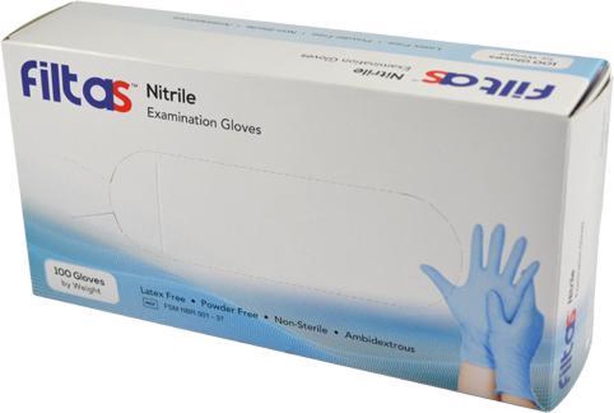 Filta nitril wegwerphandschoenen blauw poedervrij maat M doos 100 stuks