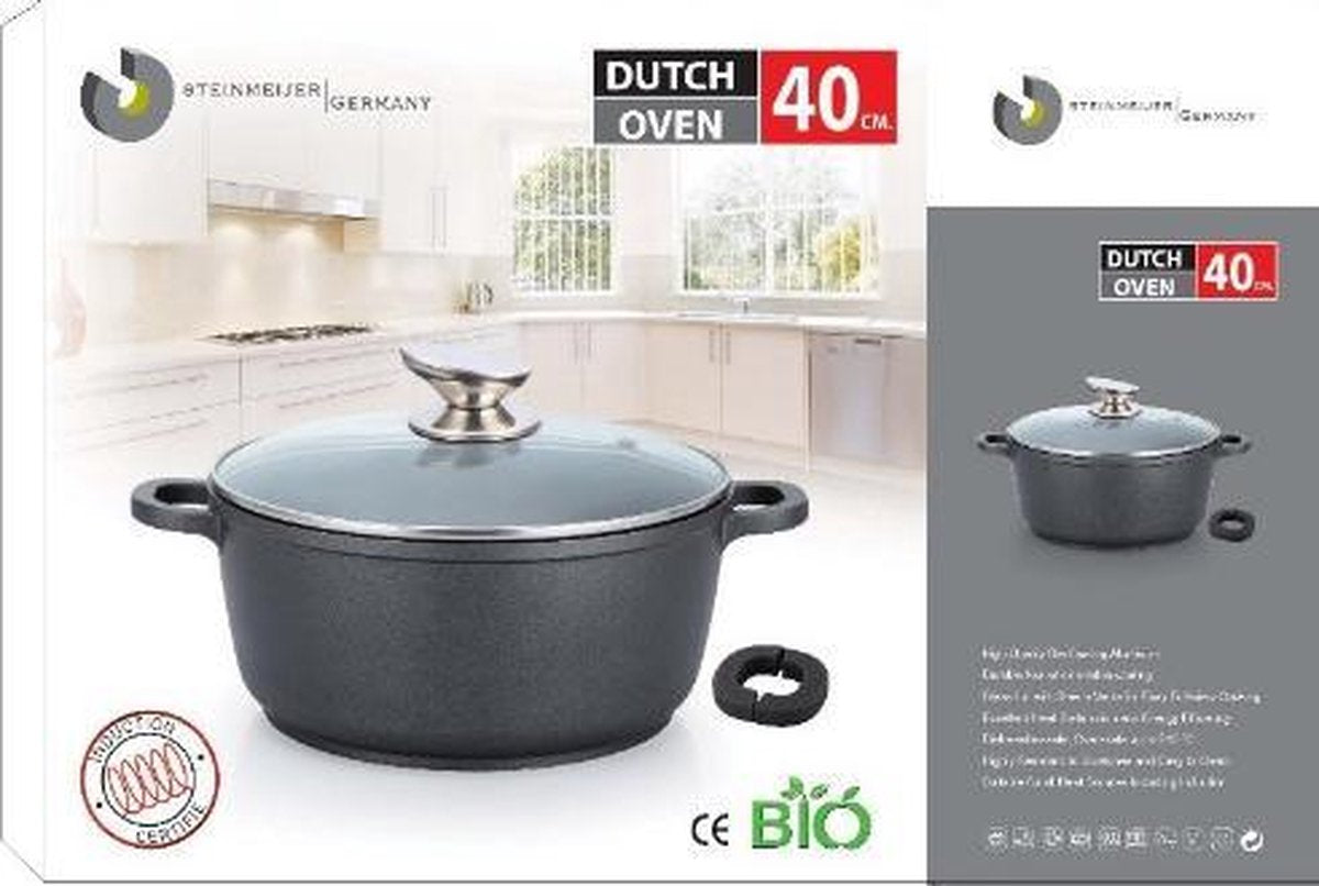 Marble soep/braadpan - Met glazen afdekplaat zwart voor inductie 40 cm 15 Liter StienmeijerGermany