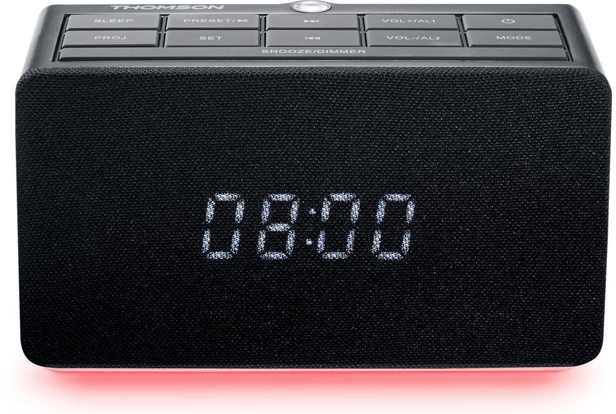 Thomson CL300P Wekkerradio met Projectie & Telefoon Oplader - Ambient LED-Verlichting - Zwart