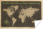 Poster - Wereldkaart - Quote - Boek - 120x80 cm