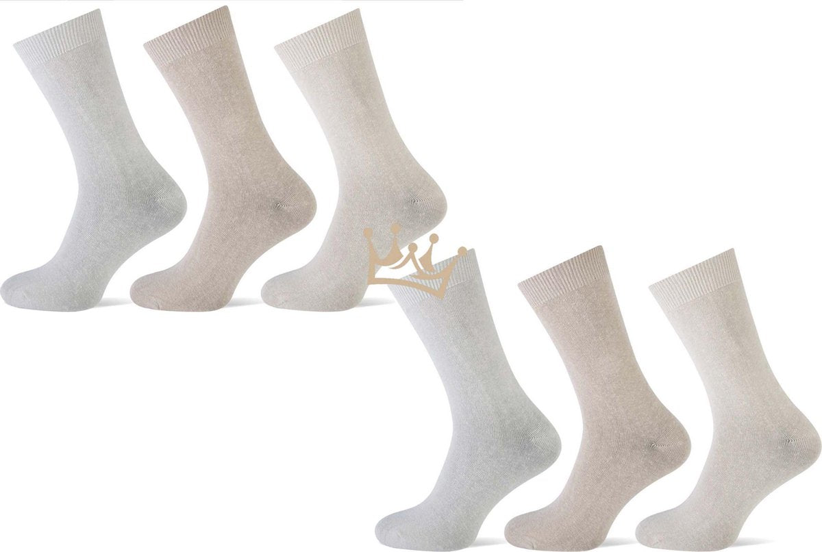 Teckel katoenen sokken - Naadloos - Heren - 6 paar - Beige mix - Maat 42-46