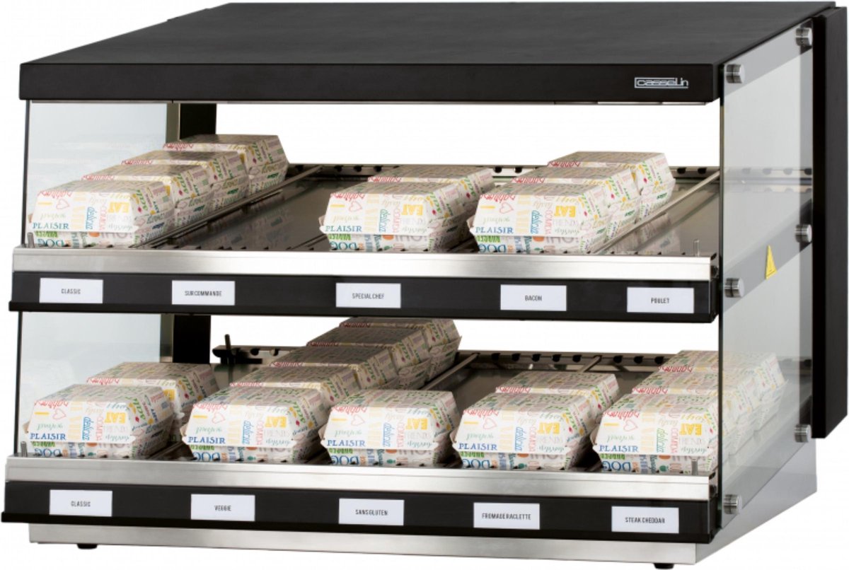 Casselin® Burger Warmhoudvitrine - UV Lamp Verwarming 30 tot 90°C - 1100x700x(H)690mm