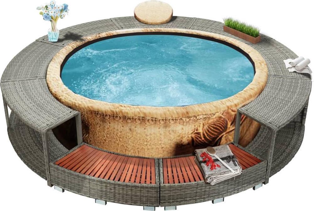 Spa-ombouw poly rattan grijs