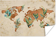 Wanddecoratie - Wereldkaart - Papyrus - Planten - 60x40 cm - Poster