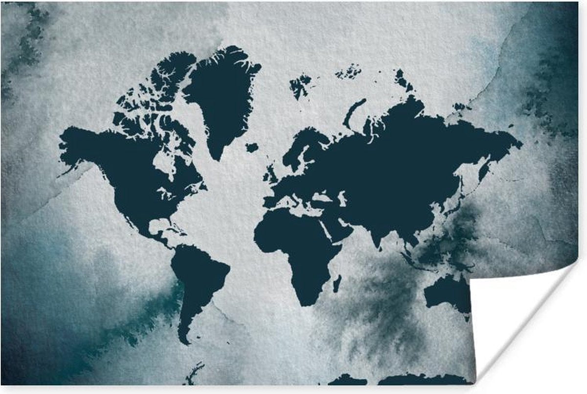 Poster Wereldkaart - Kleur - Waterverf - 30x20 cm