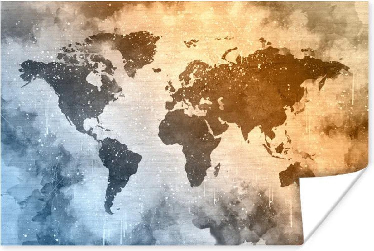 Wanddecoratie - Wereldkaart - Abstract - Kleuren - 90x60 cm - Poster