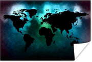 Poster Wereldkaart - Zwart - Groen - 30x20 cm