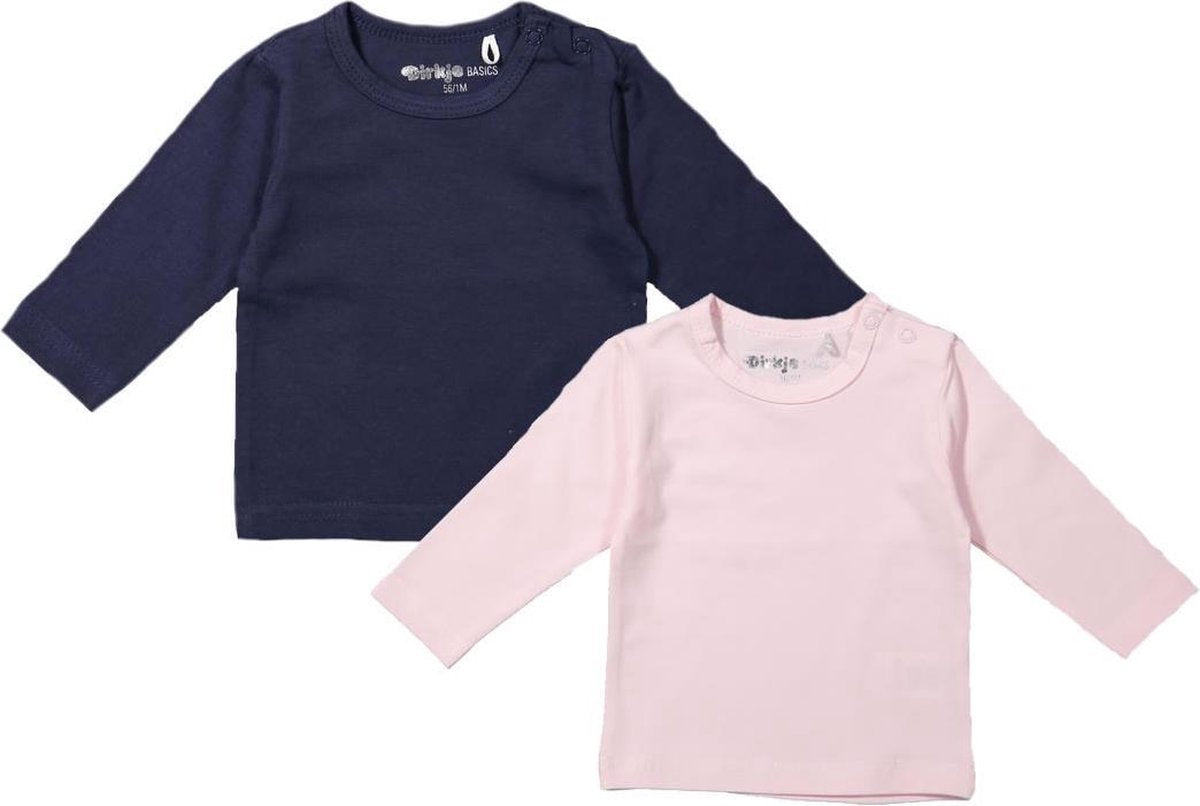 Dirkje Meisjes Shirts Lange Mouwen (2stuks) Lichtroze en Blauw - Maat 56