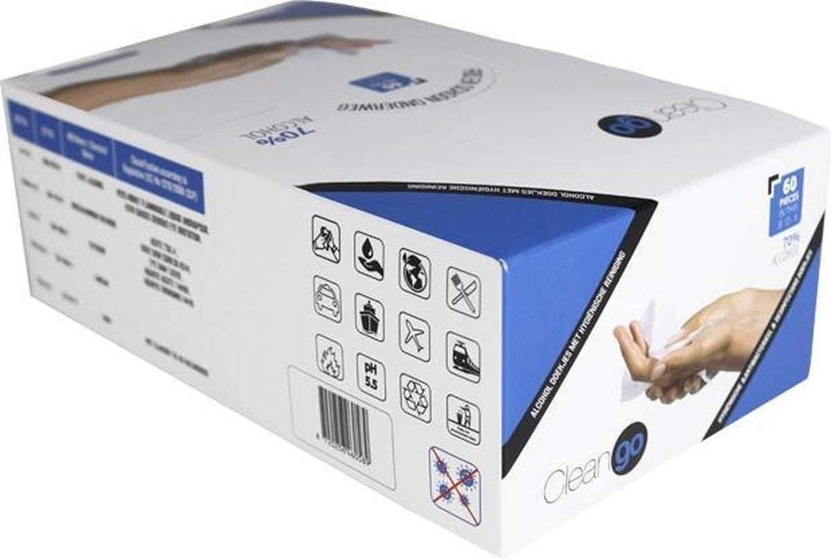 Cleango - vochtige alcohol doekjes 70% - 60 stuks