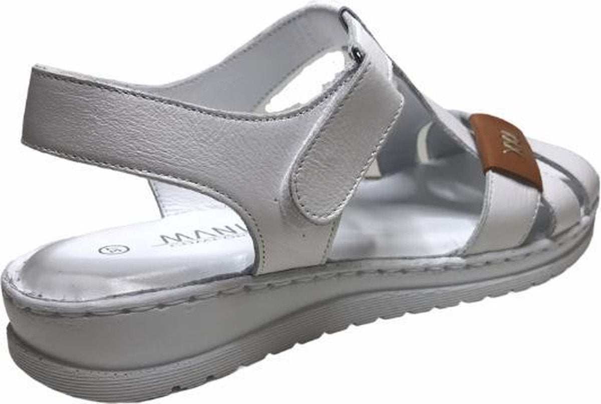 Manlisa velcro 3 kruisjes platte lederen comfort sandalen S147-20-1725 wit mt 40