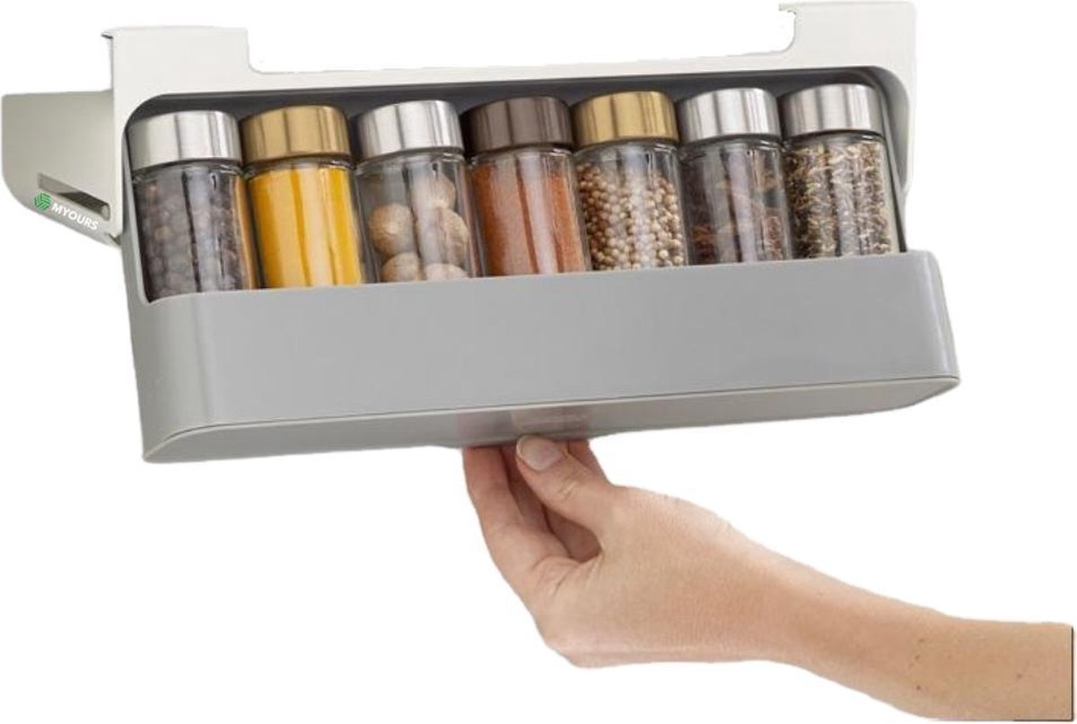 Myours® - Kruidenrek – Kruidenrek staand – Kruidenrek ophangbaar – Keukenrek – Keukenrek hangend – Keukenrekje hangend – Organizer – Organizer keuken - Grijs