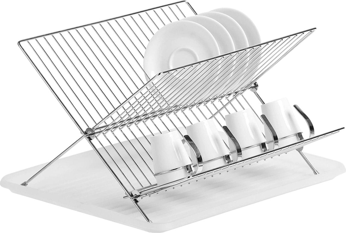 Luxe wit afdruiprek 2-laags met lekbak 43 x 32 cm - Zeller - Keukenbenodigdheden - Afwassen/drogen - Afdruiprekken met lekbak