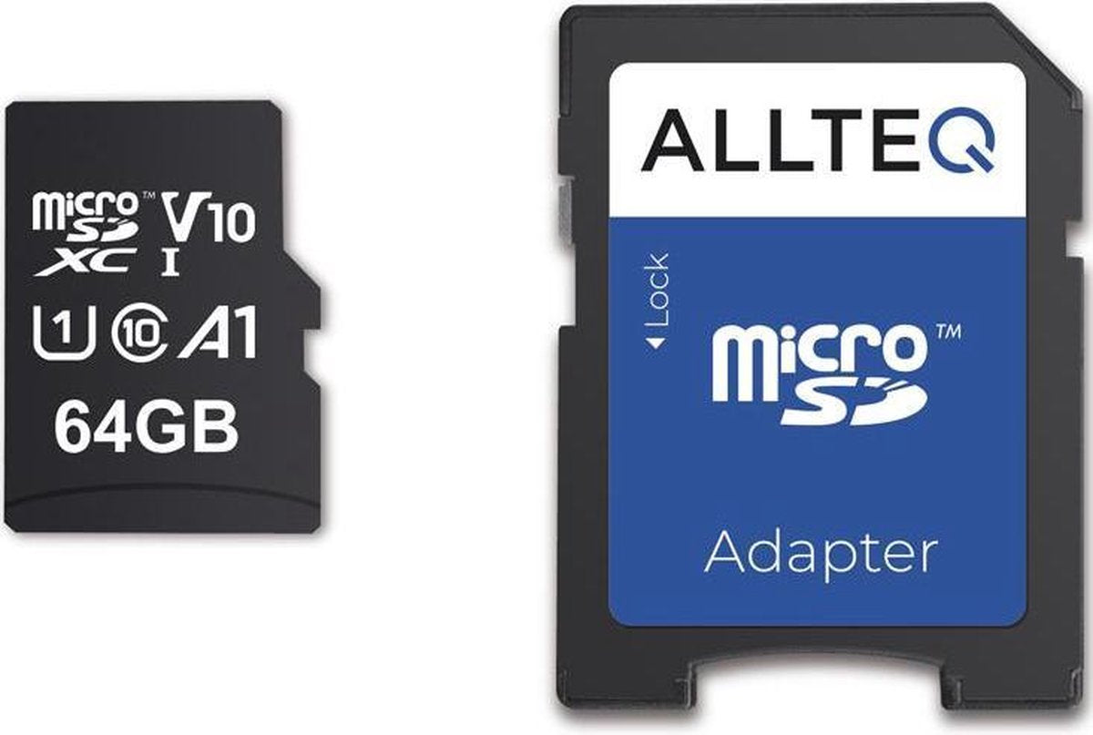 Micro SD Kaart 64 GB | Geheugenkaart | SDXC | V10 | incl. SD adapter | Allteq