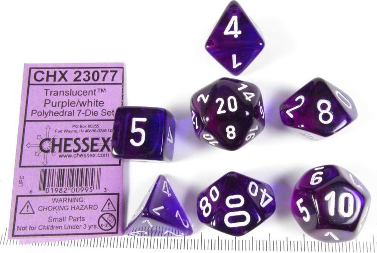 Chessex Translucent Purple w/white polydice set