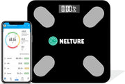 Weegschaal personenweegschaal met lichaamsanalyse - SMART weegschaal - digitale personenweegschaal - met bluetooth en app - slimme weegschaal met persoonlijke app - lichaamsgewicht - vetpercentage - Nelture - zwart