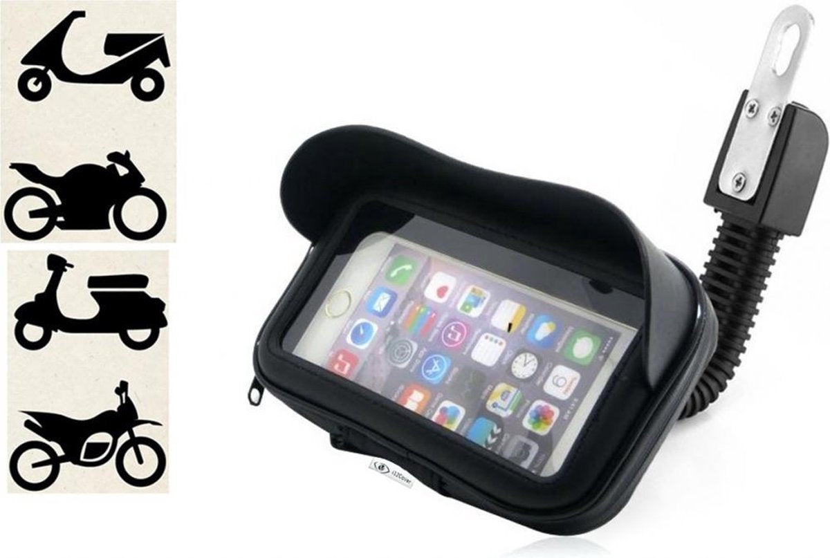 Regenbestendige telefoonhouder XL met zonneklep voor motor / scooter / brommer / scootmobiel