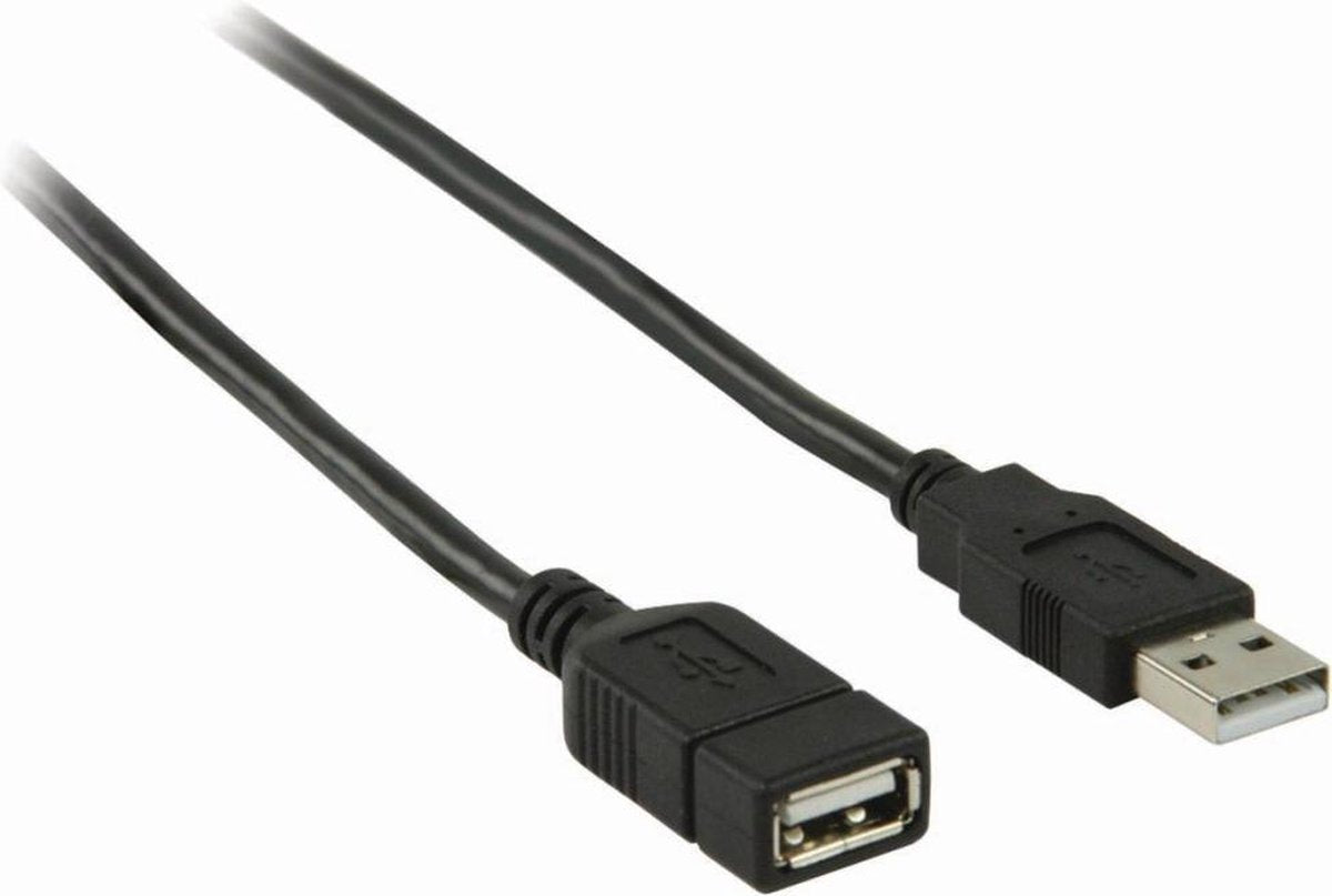 USB-Kabel | USB 2.0 | USB-A Male | USB-A Female | 480 Mbps | Vernikkeld | 3.00 m | Rond | PVC | Zwart | Blister