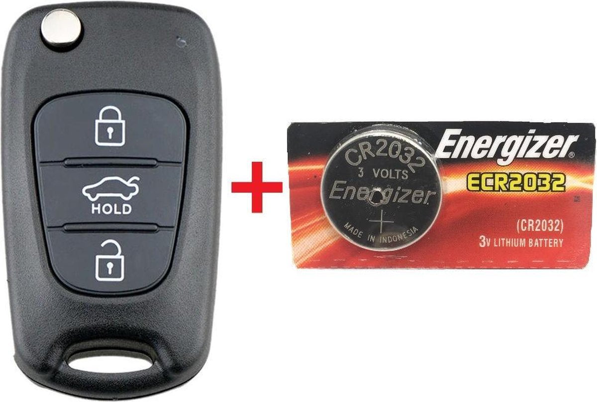 Autosleutel 3 knoppen + Batterij Energizer CR2032 geschikt voor Hyundai sleutel (O3B)/ Accent / Avante Veloster / i10 / i20 / i30 / iX35 / Kia Picanto / Sportage / K2 / K5 / Hyundai sleutel
