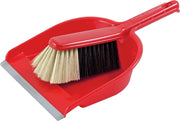 2x Een set van stoffer en blik rood kunststof
