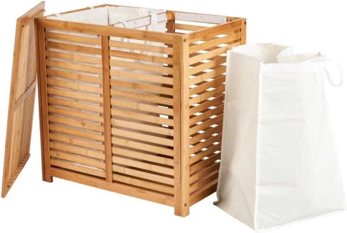 Wasmand Linnenmand 2 Vakken Bamboe Luxe Design