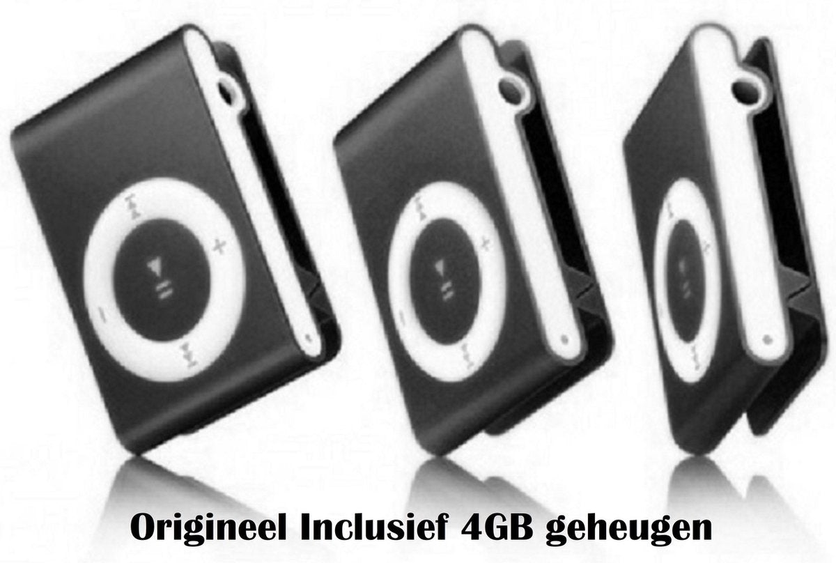 Mini MP3 speler met in-ear koptelefoon Inclusief 4GB Geheugen zwart.