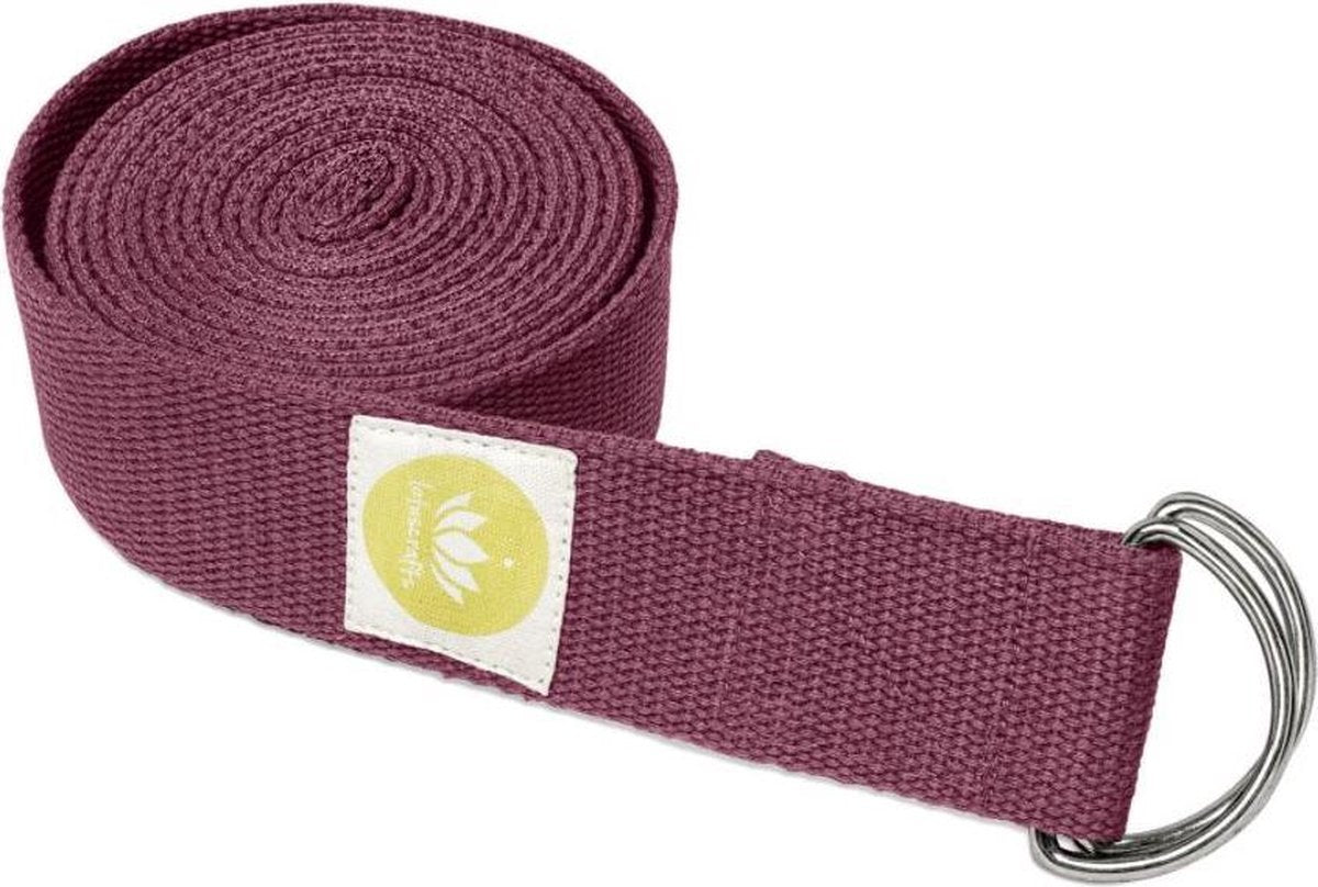 Yoga Riem Aubergine - 100% BIO katoen (KBA) - GOTS - voor betere rek - voor beginners en gevorderden - yogariem met metalen sluiting [250 x 3