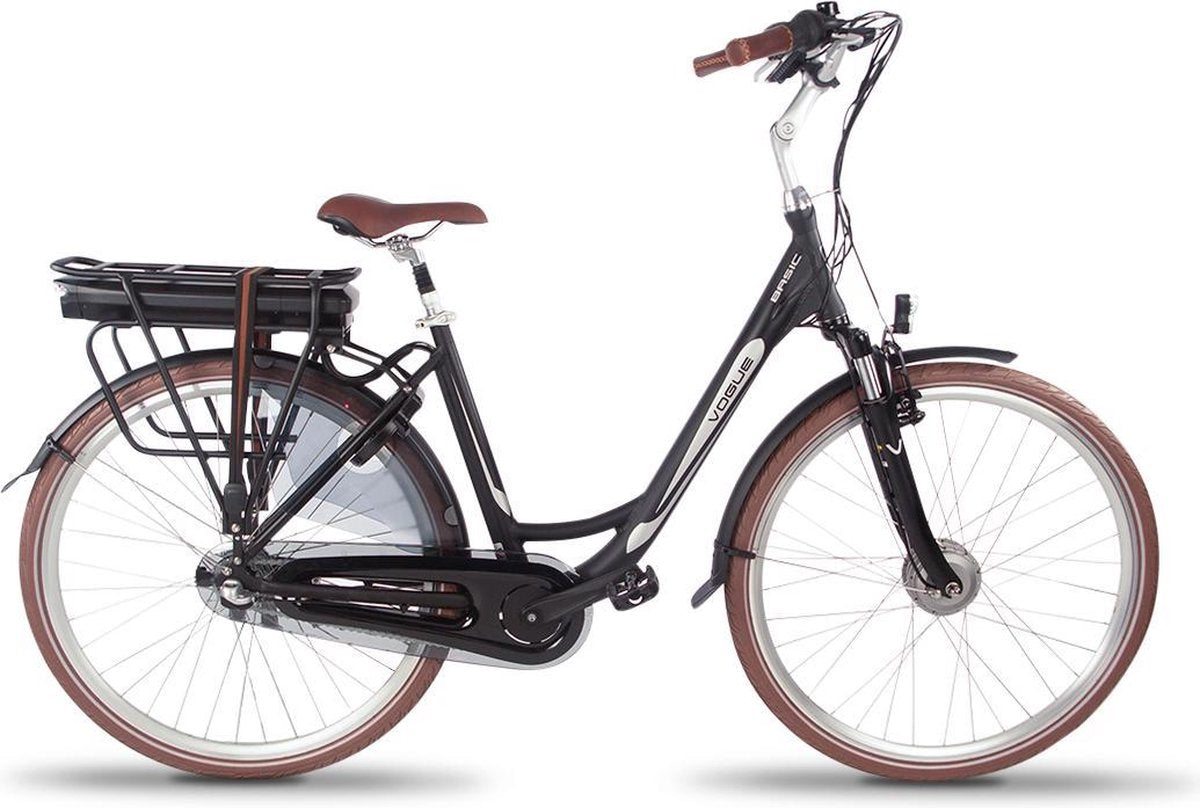 Vogue Basic - Fiets (elektrisch) - Vrouwen - Matzwart;Bruin - 49 cm