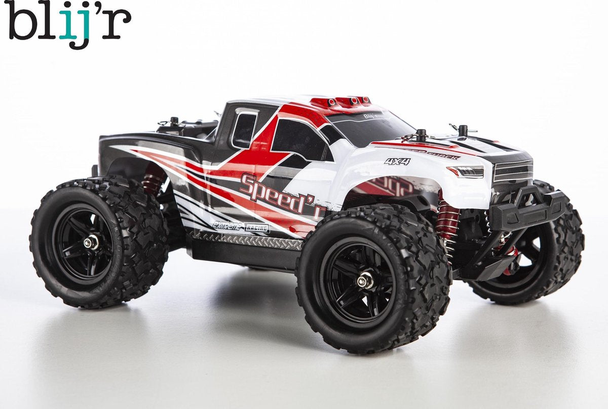 Blij'r Speed'r - RC Monster Truck 1:18 4WD RTR met extra accu 40km/h - Rood