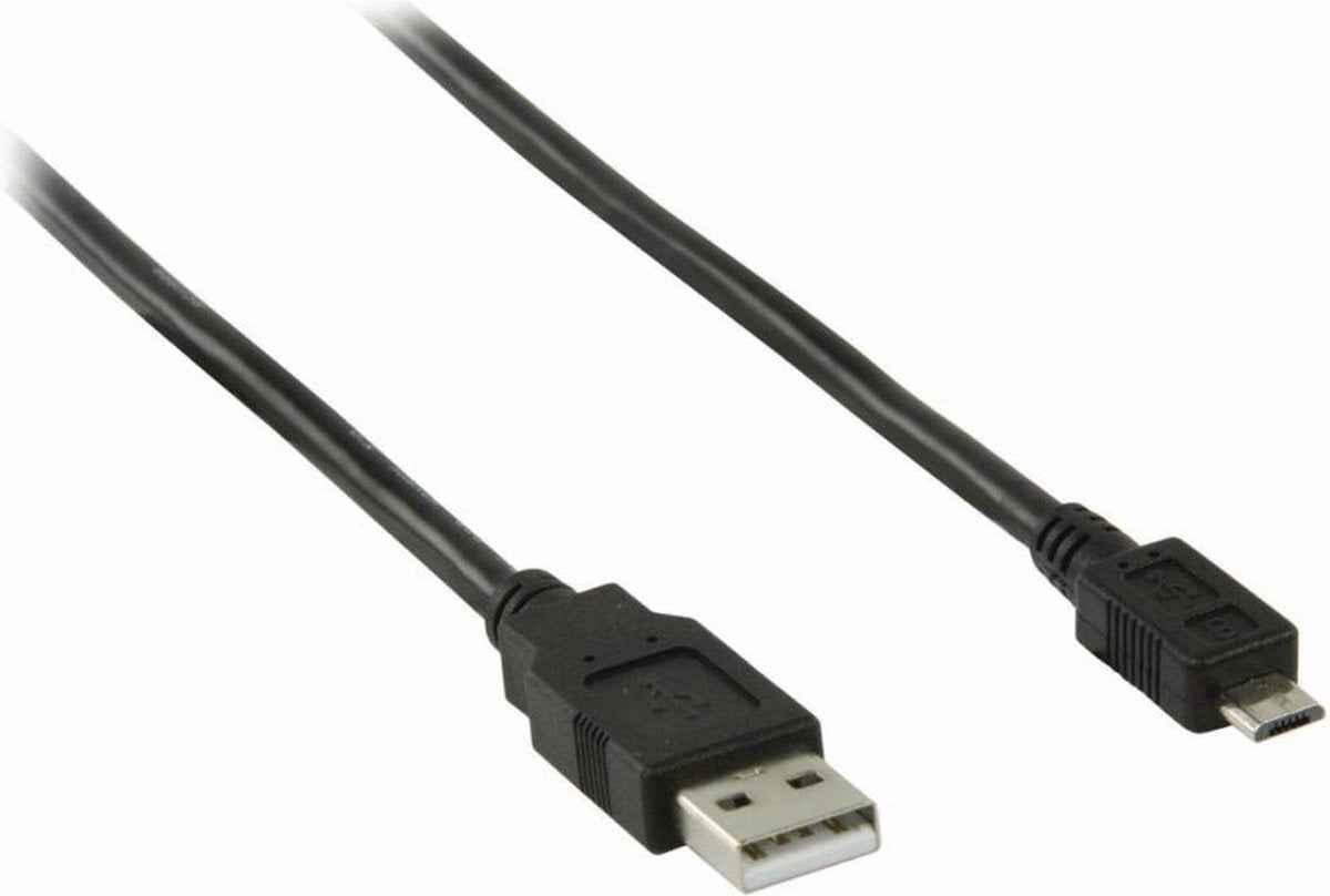 USB-Kabel | USB-A Male | USB Micro-B Male | Vernikkeld | 1.00 m | Rond | PVC | Zwart | Polybag