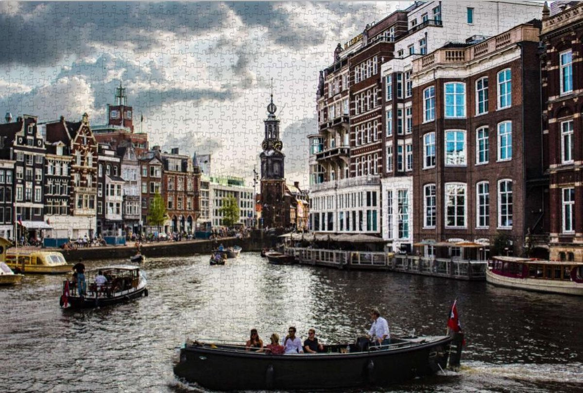 Puzzel 1500 stukjes | Amsterdamse Grachten met Toeristen - Legpuzzel 1500 stukjes