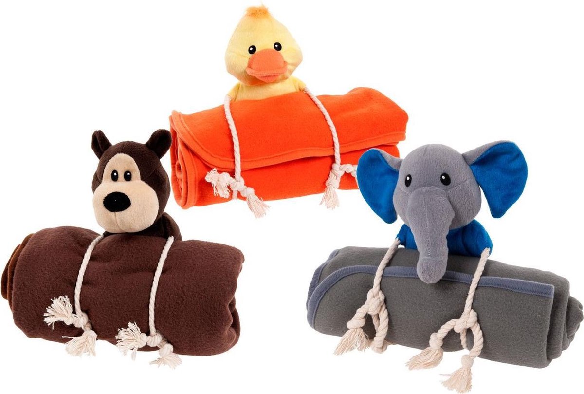 Dog toy bear with blanket
