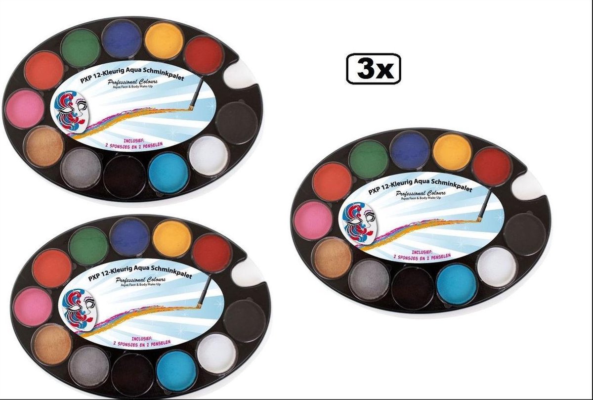 3x PXP 12-Kleurig Aqua Schminkpalet
