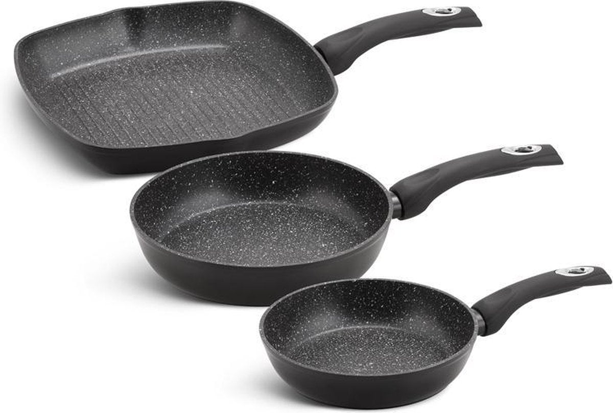 Edënbërg Black Line - Luxe Pannen - Set - 2 x Hapjespan + Grillpan - 3 Laags Non-Stick Coating - Zwart