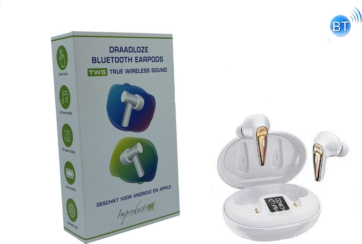 Improducts F7 Wireless Earphones - Draadloze Oordopjes - Draadloze Oortjes - Bluetooth Oordopjes -  - Bluetooth Oortjes incl. powerbank Wit / White