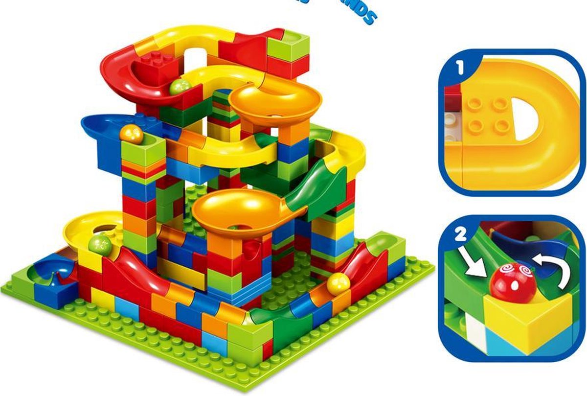 Knikkerbaan 168 delig met Bouwplaat - Bouwblokken Voordeelverpakking - Bouwstenen compatibel met Lego (Kleine Lego bouwstenen)