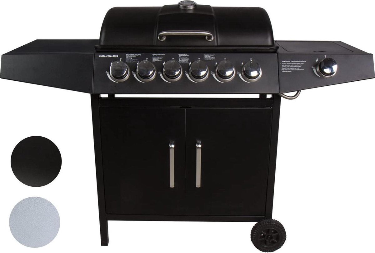 Gas BBQ - Zinaps Classic Gas Barbecue. 3/4/5 brandergas grill met zijbrander en grillsysteem. Grill Trolley met grillthermometer en zijplank. Gasgrill met gietijzeren grillrooster. -  (WK 02124)
