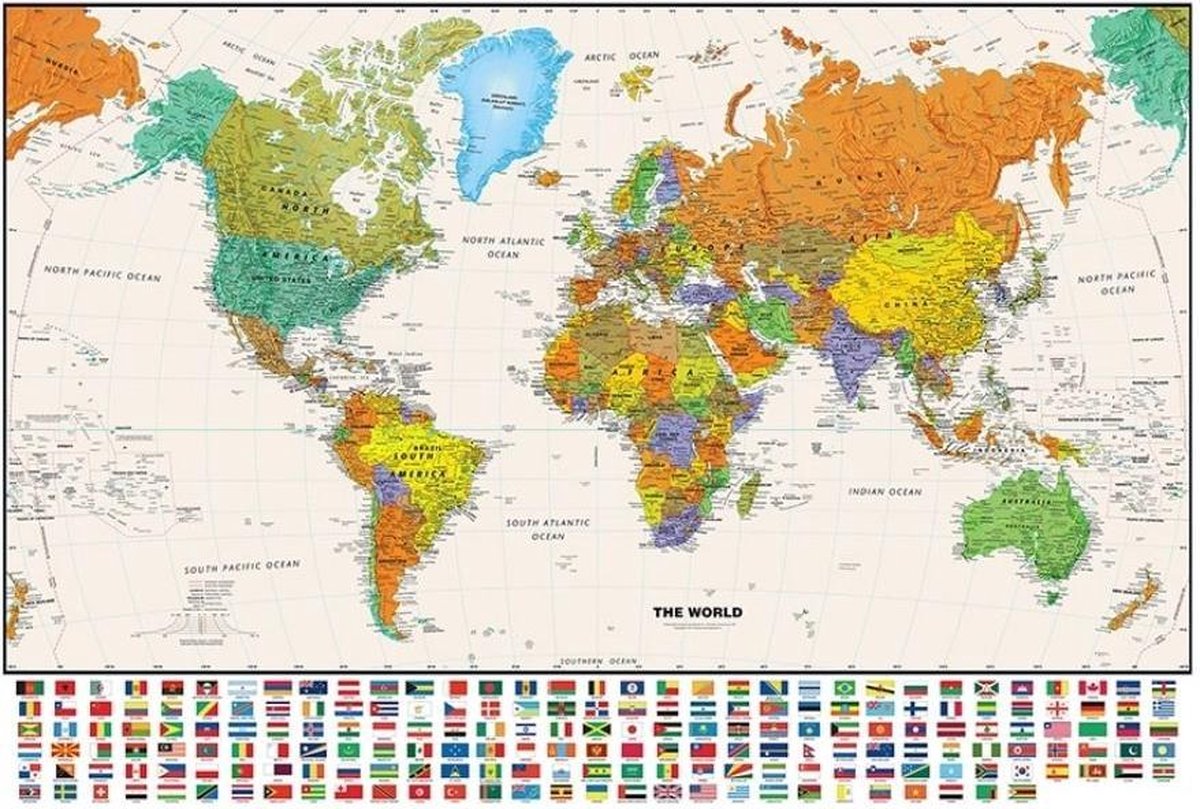 Grote Wereldkaart - Landkaart - Schoolkaart - Schoolplaat - Atlas 150 x 100 CM - Wanddecoratie - Extra Groot - Kwaliteit - Design - Poster - Om aan de muur te hangen - Wereld Kaart - Land Kaart - Continenten Wereldkaart