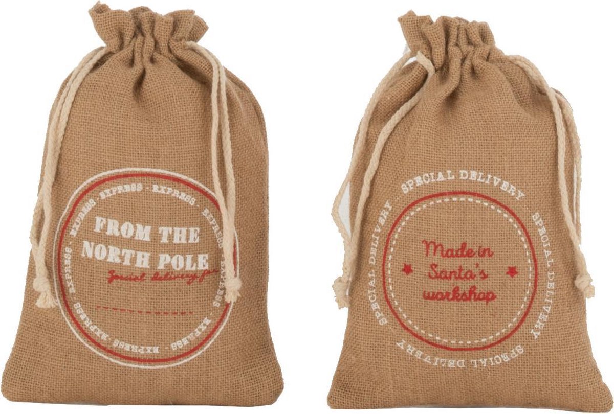 J-Line Zak Kerst Engels Jute Naturel Small Set van 6 stuks