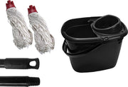 Maus spaanse mop set rood recycled - dweil set compleet - emmer steel en 2 moppen
