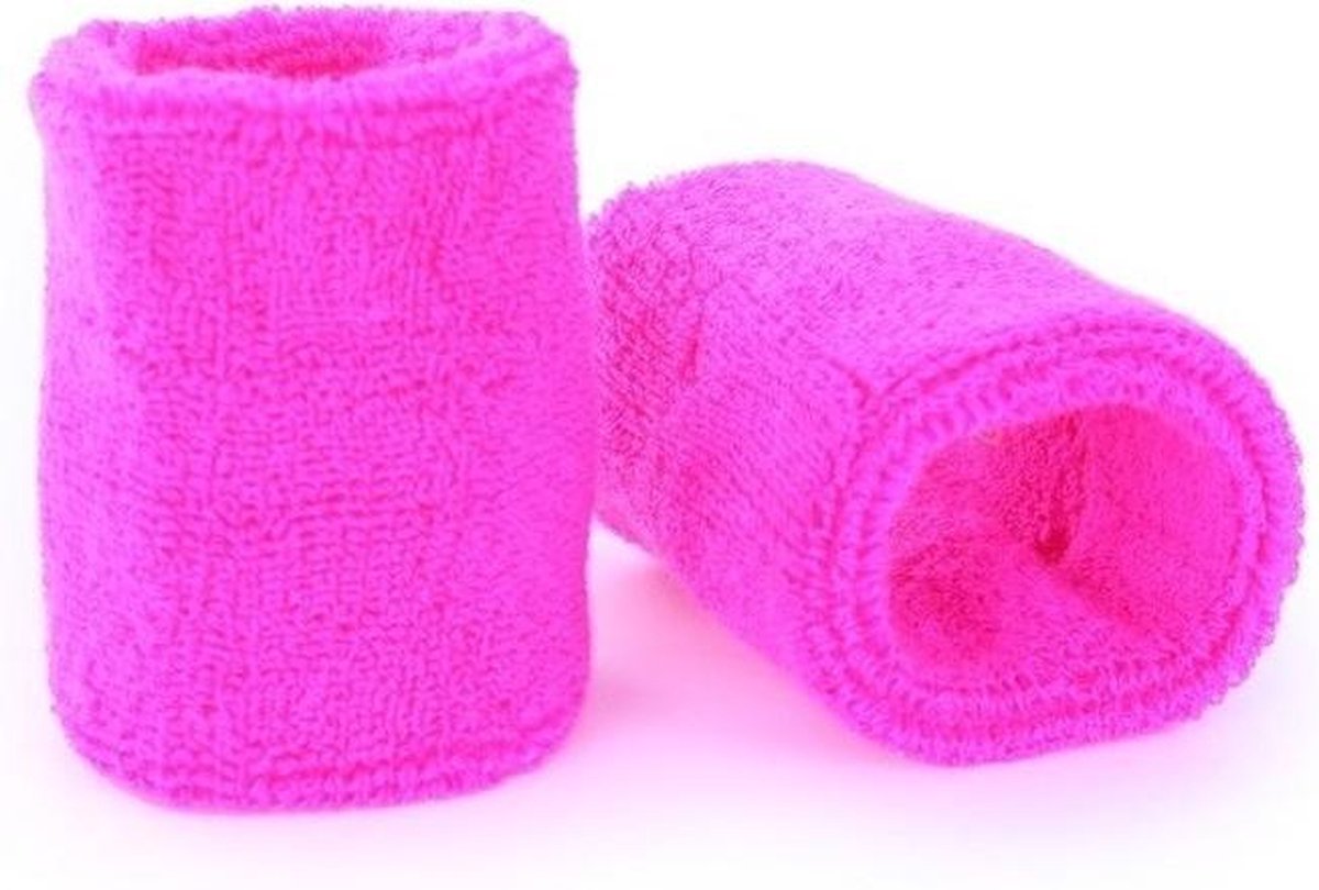 Pols zweetbandjes neon roze voor volwassenen 2 stuks