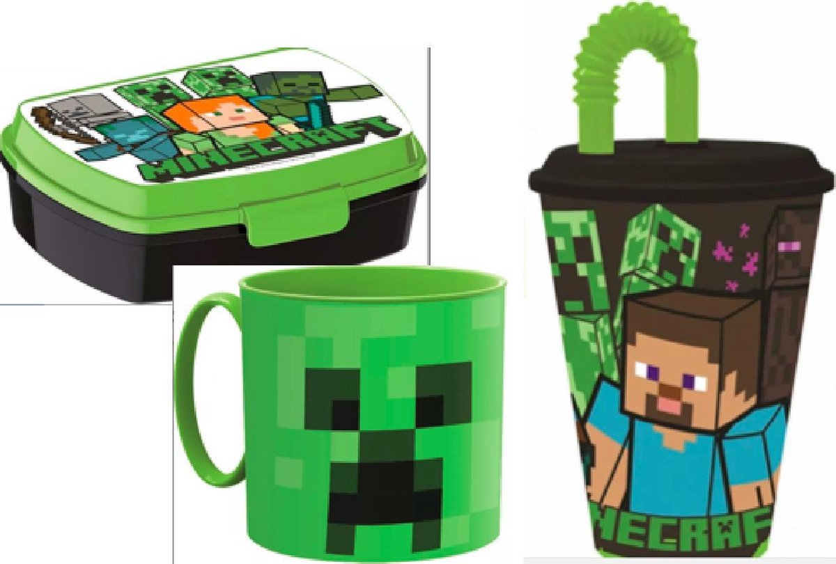 Minecraft brooddoos (17 cm - 13 cm - 6 cm) + drinkbeker (7
