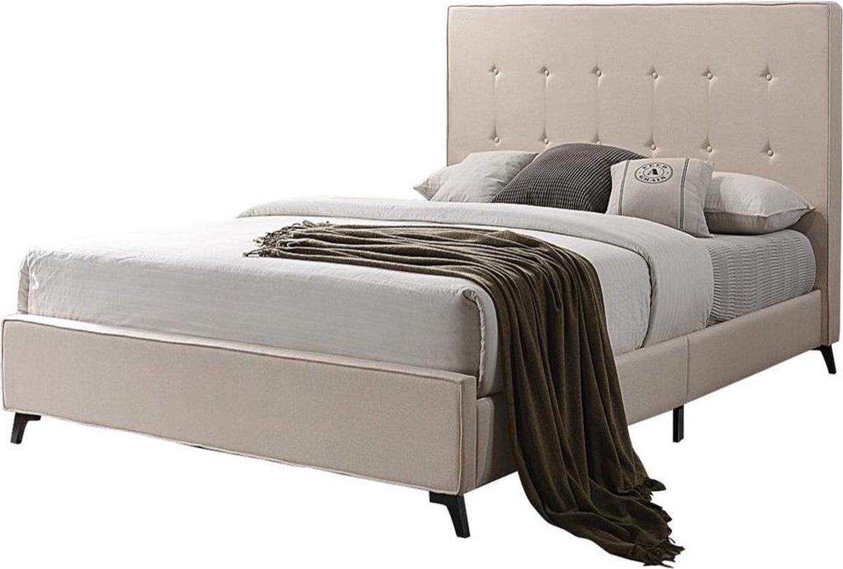 Beliani Bed Ambassador beige - Stof - 140x200 cm
