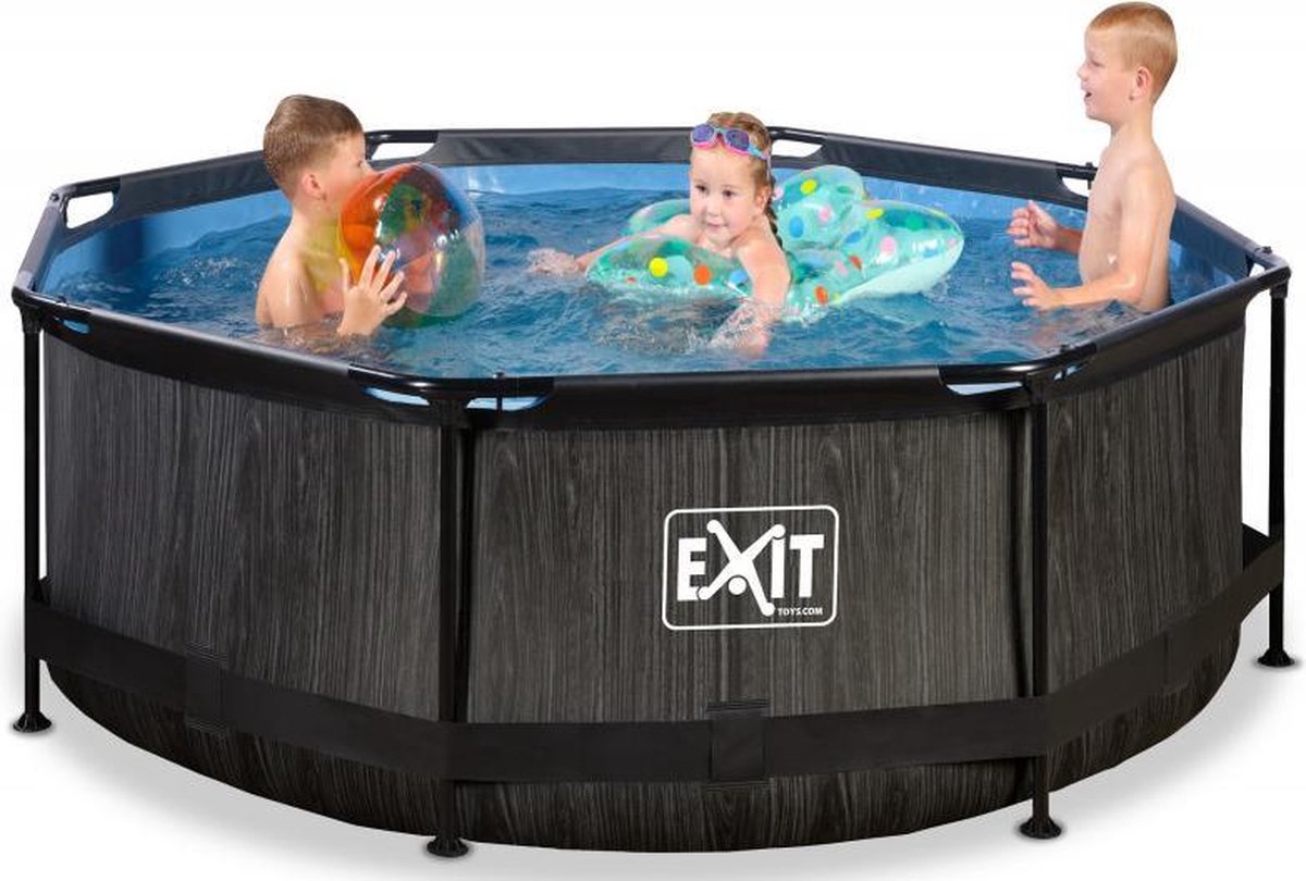 EXIT Zwembad Frame Pool Black Wood Limited Edition met Filterpomp - 244 x 76 cm