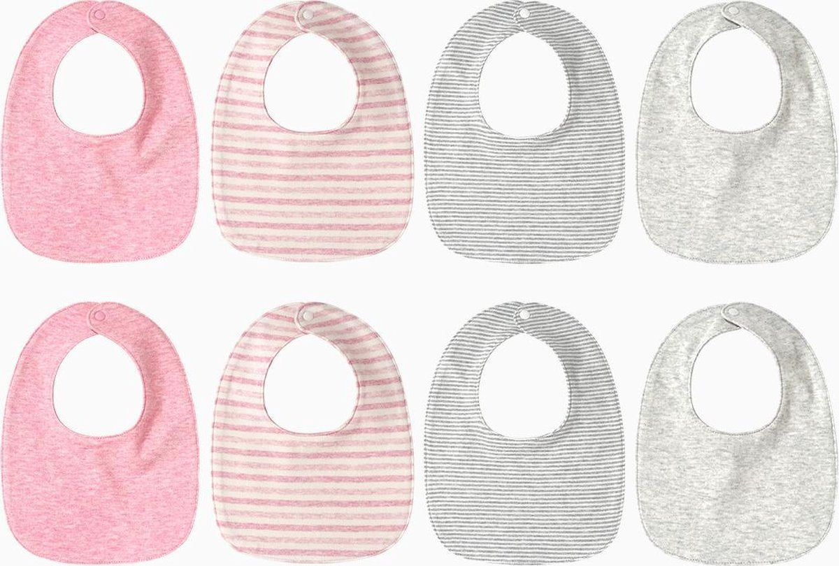 8-pack - Baby slabbetjes (0-2 jaar) - roze effen strepen - kwijl slabbetjes - tweelaags katoen