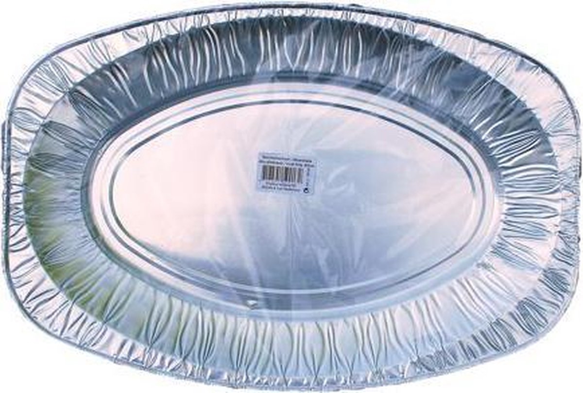 100x ovale aluminium serveerschaal - wegwerp schalen van aluminium / BBQ serveerschalen 100 stuks ovaal -  43cm Serveerschaal - 50 set van 2 verpakt - maat 43x29cm - voordeelverpakking