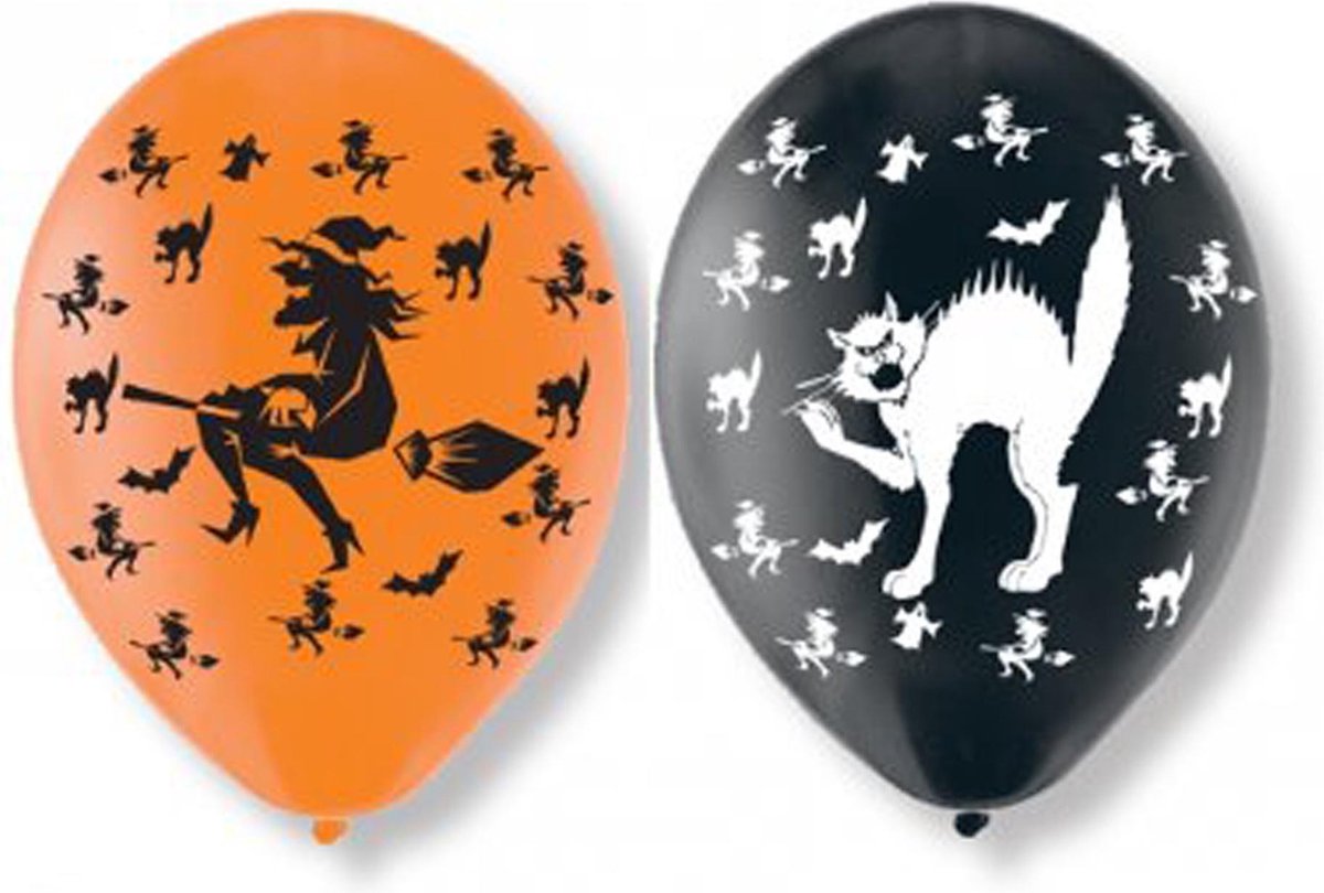 6 latex katten en heksen ballonnen - Feestdecoratievoorwerp