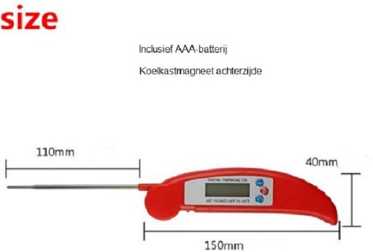 Kookthermometer -50º C / 300º C voor perfecte vleesgaring - Kleur Rood