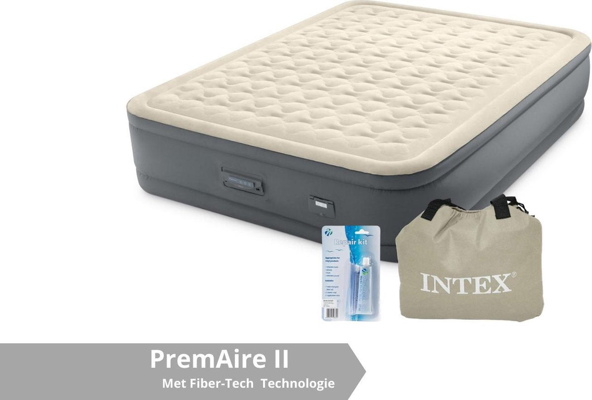 Intex Luchtbed - PremAire II - Formaat: Queen - B152 x L203 x H46 cm - Ingebouwde Pomp - Met Reparatieset